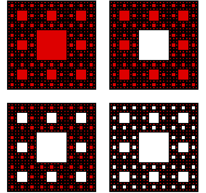 Recobrimento do tapete de Sierpinski com caixas cada vez mais pequenas.